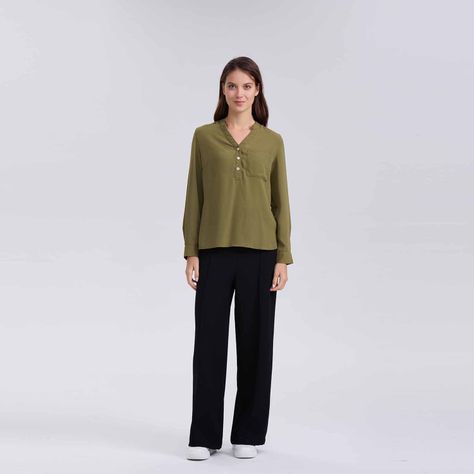 Blusa Mujer Crep Con Botón Verde Musgo-3