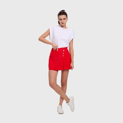 Short Mujer Falda Sastre Rojo Fashion's Park-3