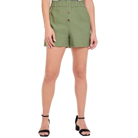 Short Mujer Pretina Elasticada Con Botones Verde Musgo-0