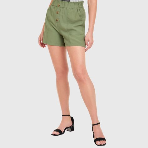 Short Mujer Pretina Elasticada Con Botones Verde Musgo-1