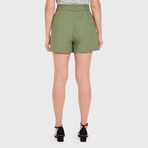 Short Mujer Pretina Elasticada Con Botones Verde Musgo-2