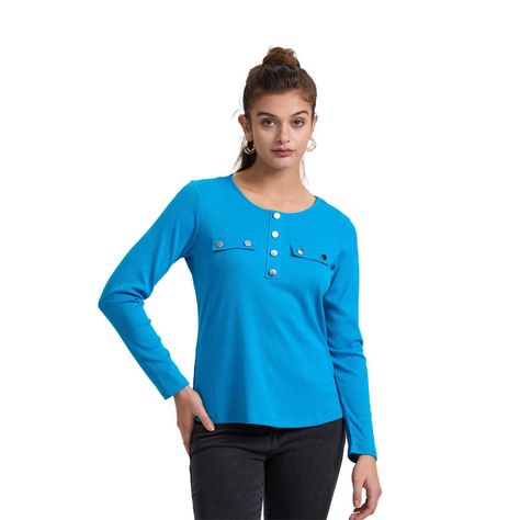 Polera Mujer Pata Botón Rib Liso Azulino Fashion's Park-0