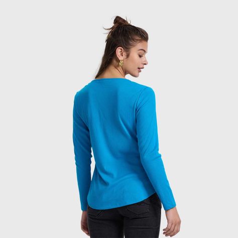 Polera Mujer Pata Botón Rib Liso Azulino Fashion's Park-2