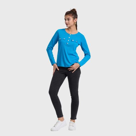 Polera Mujer Pata Botón Rib Liso Azulino Fashion's Park-3