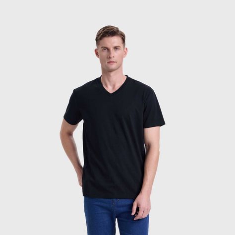 Polera Hombre Cuello V Básica Negro I Fashion's Park-1