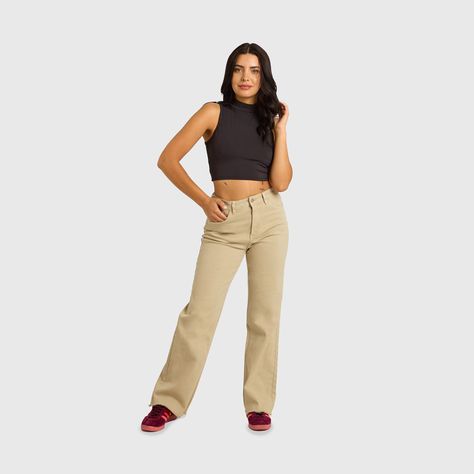 Jeans Mujer Recto Color Beige Fashions Park-3