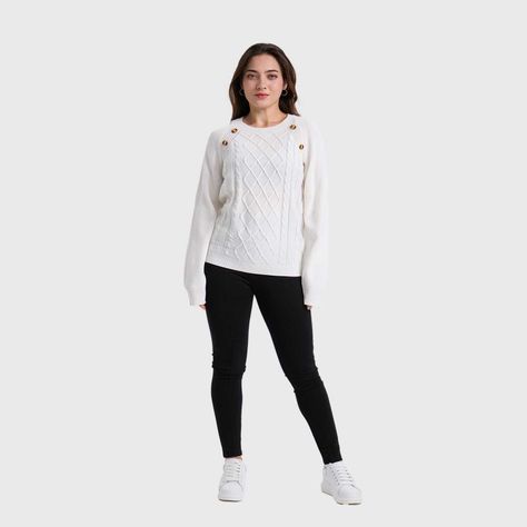 Sweater Mujer Botones Blanco-3