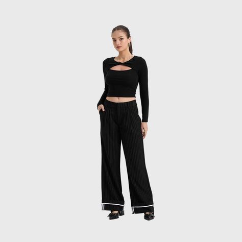 Pantalón Mujer Sastre Listado Negro Fashion's Park-3
