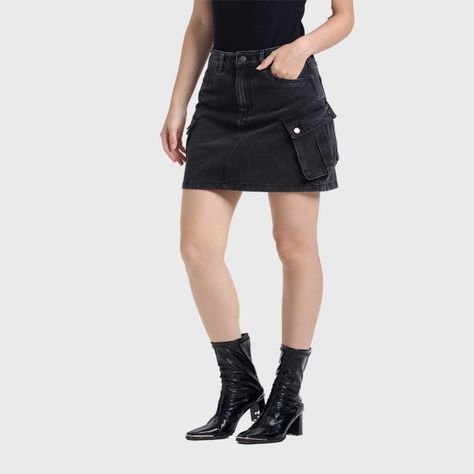Falda Mujer Denim Cargo Negro Fashion's Park-1