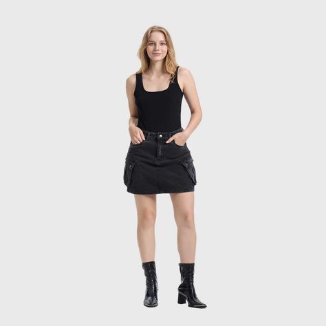 Falda Mujer Denim Cargo Negro Fashion's Park-3