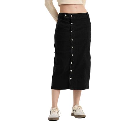 Falda Mujer Midi Abotonada Negro Fashion's Park-0