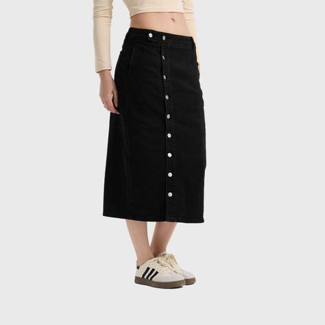 Falda Mujer Midi Abotonada Negro Fashion's Park-1