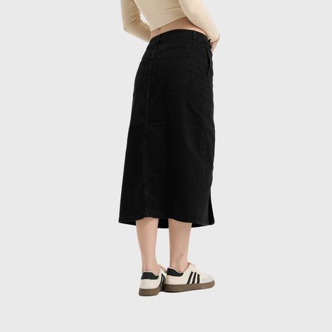 Falda Mujer Midi Abotonada Negro Fashion's Park-2