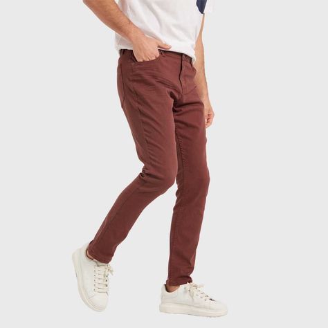 Jeans Hombre Slim Color Burdeo-1