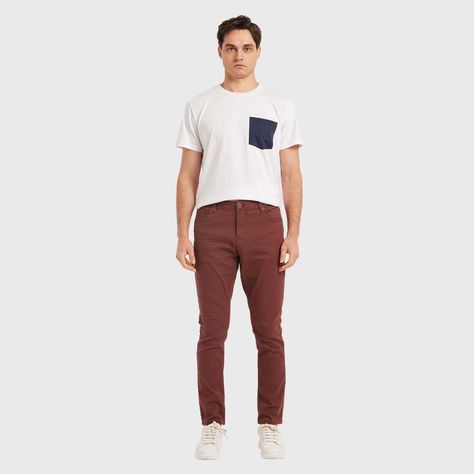 Jeans Hombre Slim Color Burdeo-3