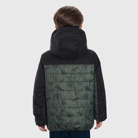 Parka Niño Full Zipper Estampada Verde-1