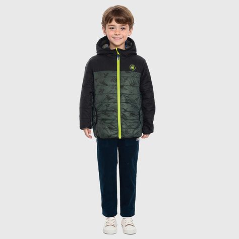 Parka Niño Full Zipper Estampada Verde-2