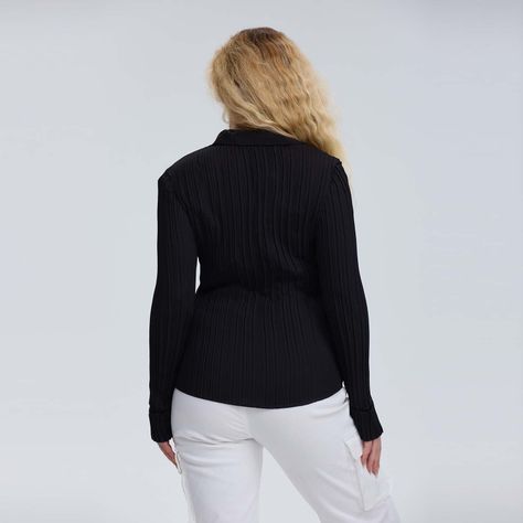 Blusa Mujer Abotónada Lisa Textura Negro-2