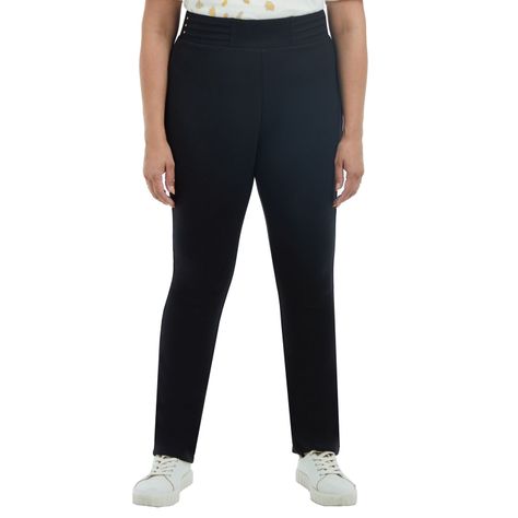 Pantalón Gabardina Liso Negro Mujer-0