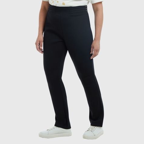 Pantalón Gabardina Liso Negro Mujer-1