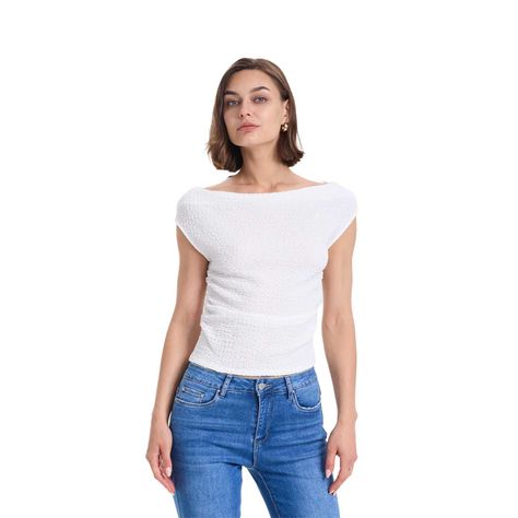 Polera Mujer Bardot Lisa Text Blanco Fashions Park-0