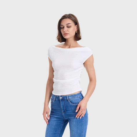 Polera Mujer Bardot Lisa Text Blanco Fashions Park-1