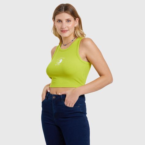Polera Bordado Verde Limon Mujer-1
