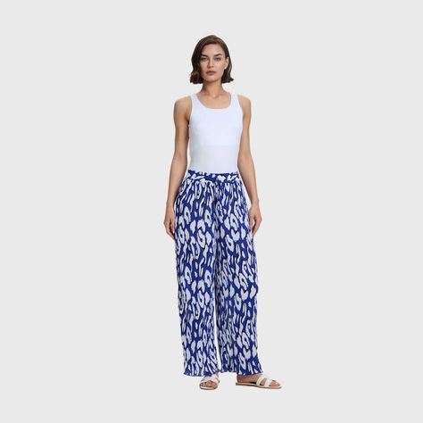 Pantalón Mujer Palazzo Con Bolsillo Azul Fashion's Park-3