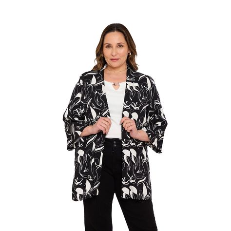 Blusa Mujer Kimono Negro / Blanco Fashion's Park-0