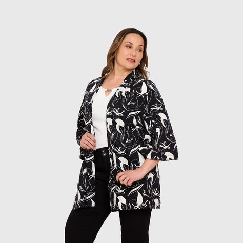 Blusa Mujer Kimono Negro / Blanco Fashion's Park-1