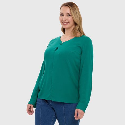 Blusa Mujer Pinza Pliegue Delantero Verde-1