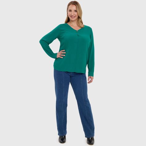 Blusa Mujer Pinza Pliegue Delantero Verde-3