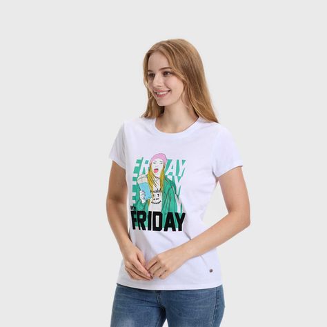 Polera Mujer Básica Print Blanco / Lila Fashions Park-1