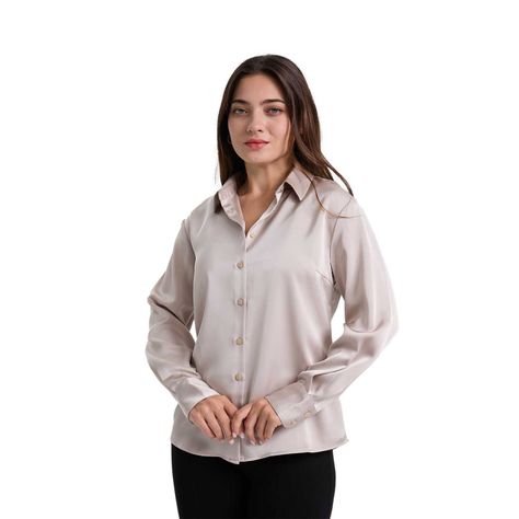 Blusa Mujer Satinada Abotonada Gris-0