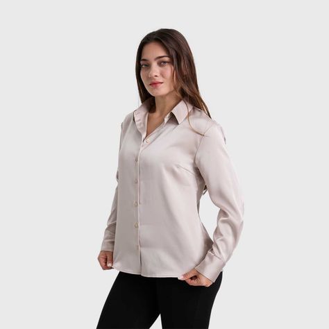 Blusa Mujer Satinada Abotonada Gris-1