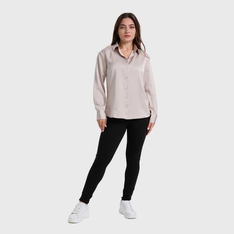 Blusa Mujer Satinada Abotonada Gris-3