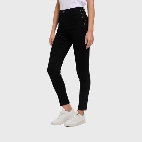 Jeans Mujer Skinny Ojetillo Negro Fashion's Park-1
