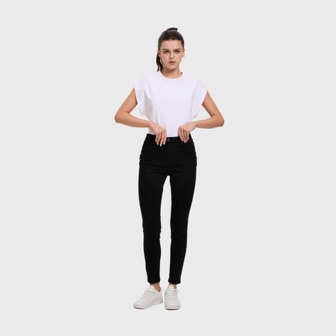 Jeans Mujer Skinny Ojetillo Negro Fashion's Park-3