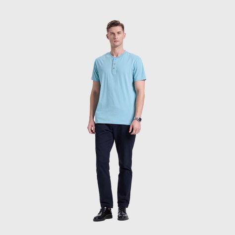 Polera Hombre Tres Botones Celeste Fashion's Park-3