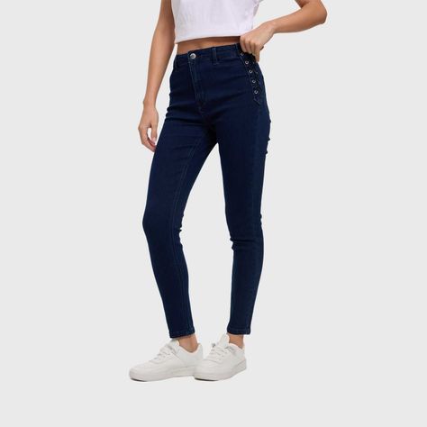 Jeans Mujer Skinny Ojetillo Azul Oscuro Fashion's Park-1