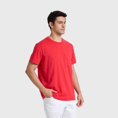 Polera Hombre Básica Bolsillo Rojo Italiano Fashion's Park-1