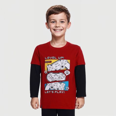 Polera Niño Básica Doble Manga Burdeo Fashion´s Park-0