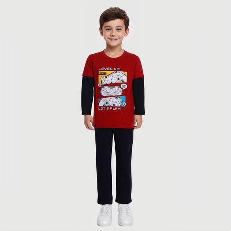 Polera Niño Básica Doble Manga Burdeo Fashion´s Park-2