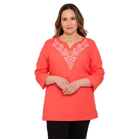 Blusa Mujer Lino Roll Up Coral Fashions Park-0