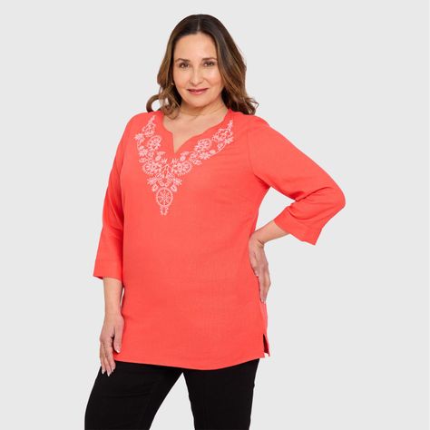 Blusa Mujer Lino Roll Up Coral Fashions Park-1