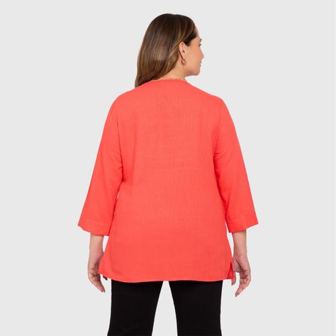 Blusa Mujer Lino Roll Up Coral Fashions Park-2