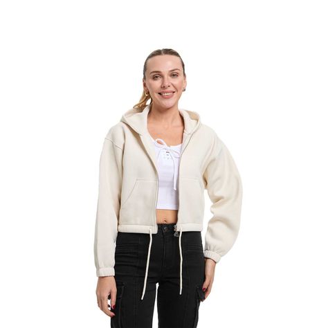Polerón Mujer Zipper Crop Crudo Fashion's Park-0
