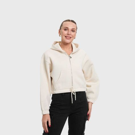 Polerón Mujer Zipper Crop Crudo Fashion's Park-1