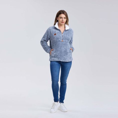 Polar Mujer Medio Zipper Celeste Melange-3