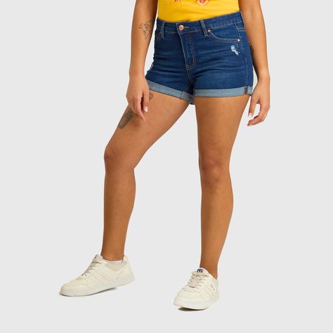 Short Mujer Roll Up Tiro Alto Azul Fashions Park-1